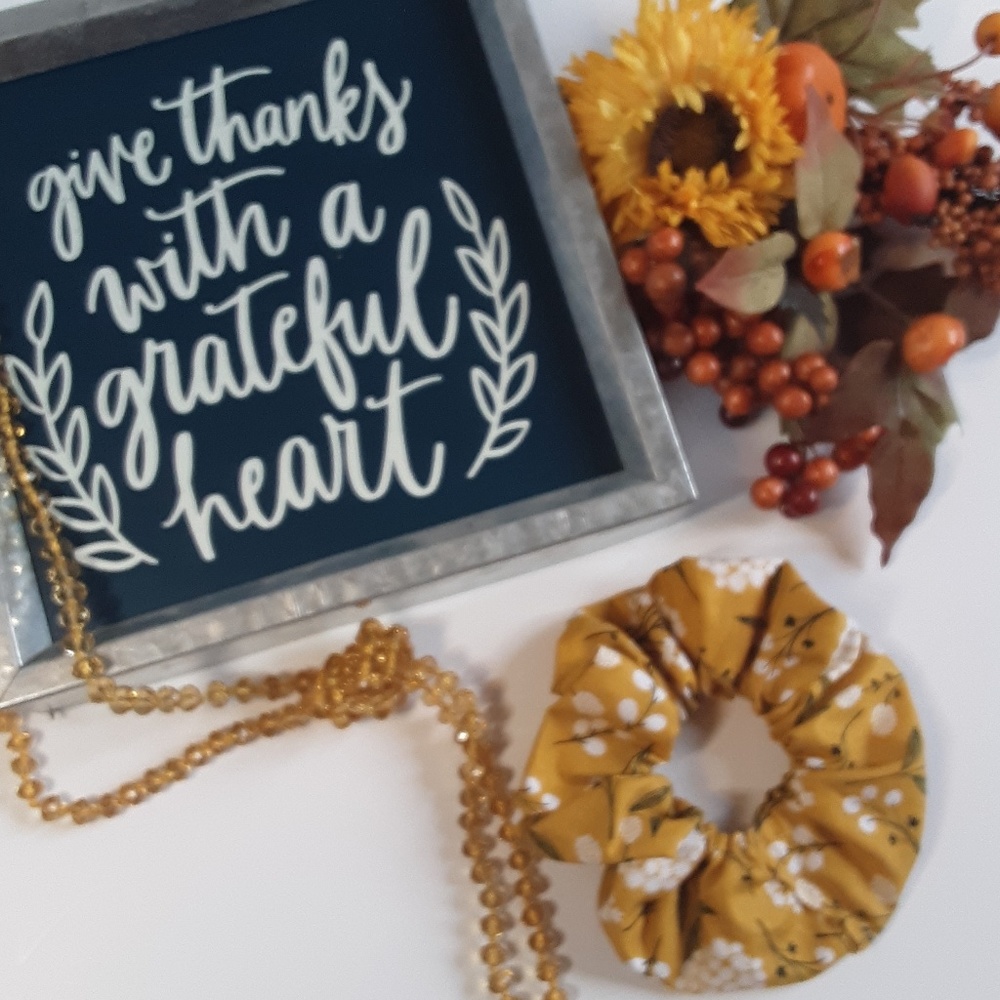 Mustard Fall Floral Scrunchie